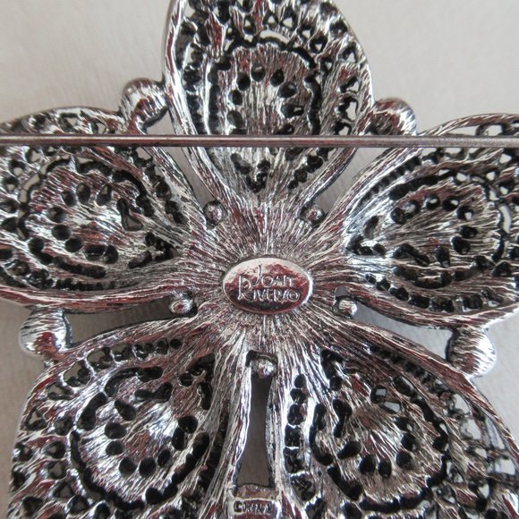 VTG JOAN RIVERS Faux Tanzanite, Pearls w/Rhinestones PIN BROOCH Silver Tone 2.5" - Picture 6 of 7